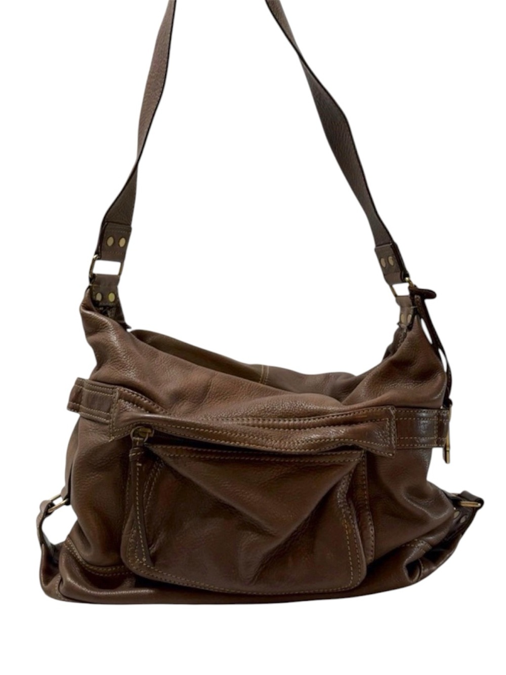 Fossil Brown Leather Interior Patch Shoulder Bag